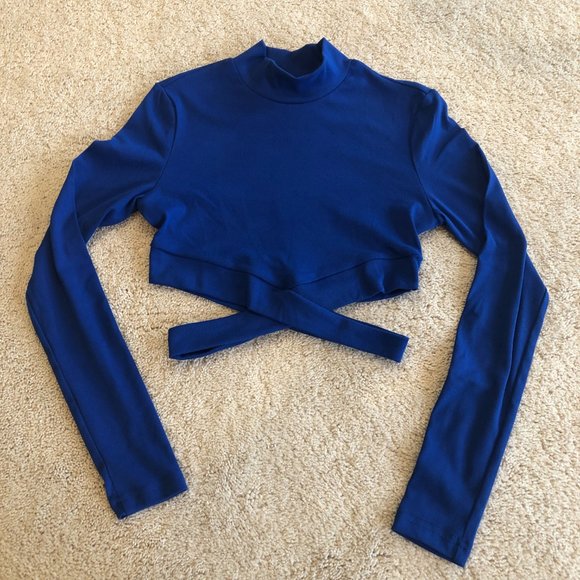 NWT SHEIN SXY Women's Mock Neck Crisscross Crop Top Royal Blue - Picture 2 of 5